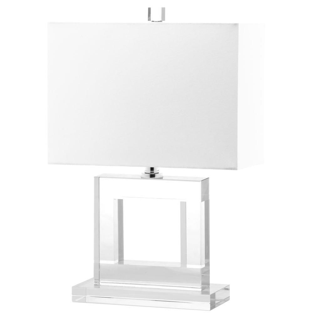 Town 20.5 in. Clear Square Crystal Column Table Lamp with White Shade | The Home Depot