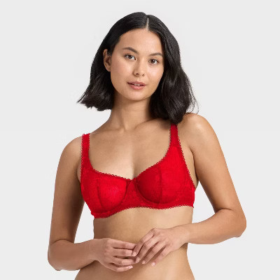 Women's Lace Unlined Balconette Bra - Wild Fable™ Red 32C | Target
