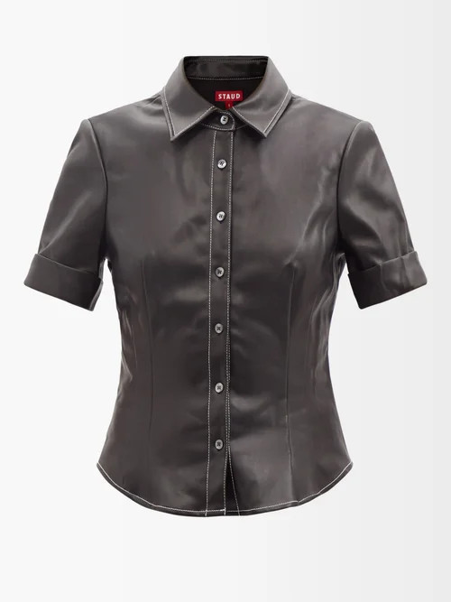 Staud - Joan Faux-leather Shirt - Womens - Black | Matches (US)
