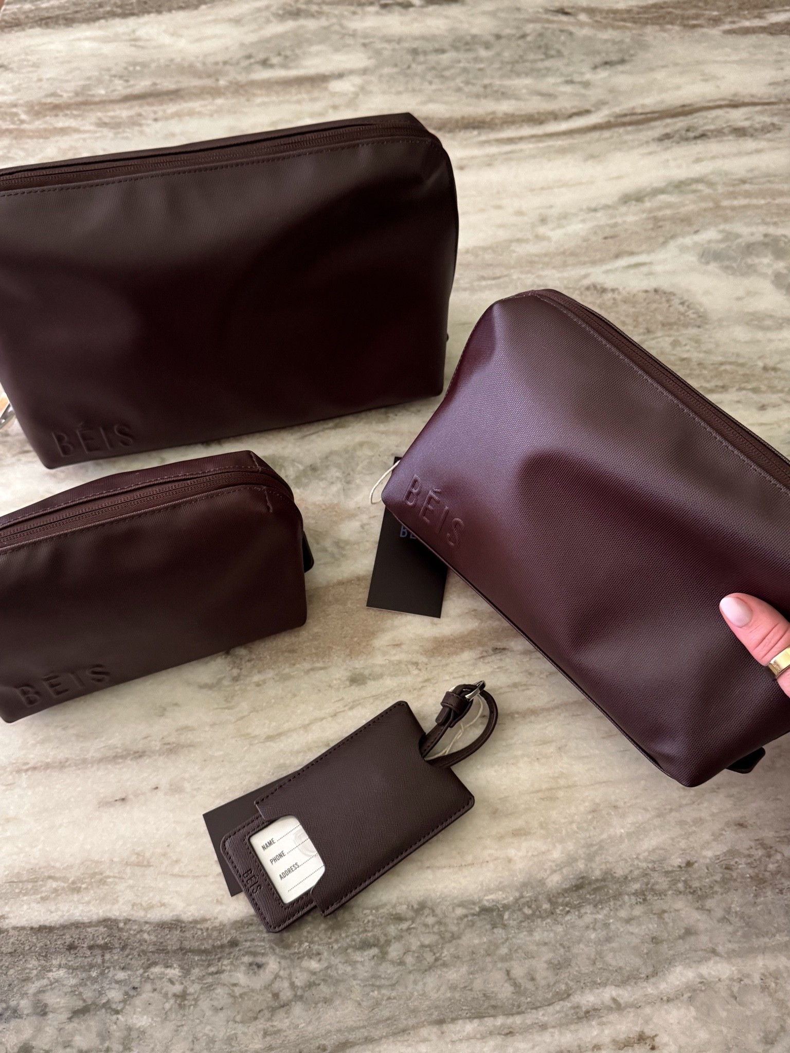these beis cosmetic pouches are sooo nice to keep everything organized!! great for travel & day to day! 🤎 

beis, pouch organization, travel pouches, cosmetic pouches