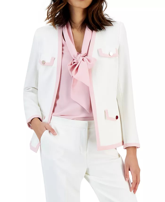 Women's Stretch Crepe Framed Open-Front Jacket | Macys (US)
