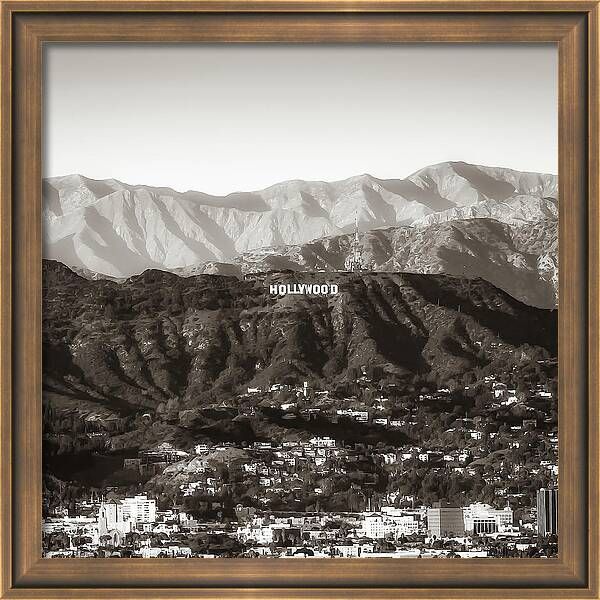 Hollywood Hills On The Santa Monica Mountains - Sepia Square Format Framed Print | Fine Art America