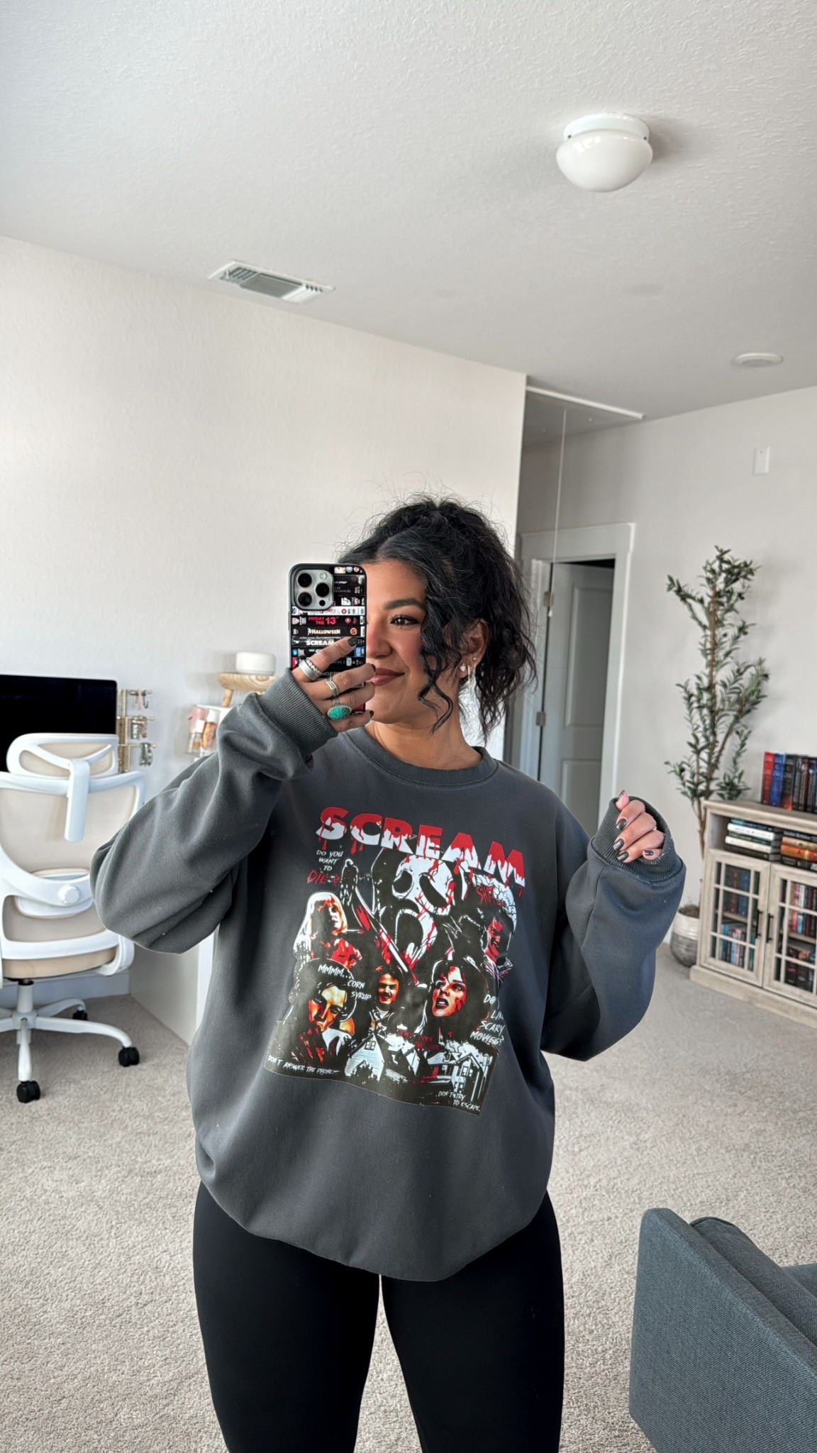 Sweater is from Etsy, leggings are Amazon, phone case it Etsy 