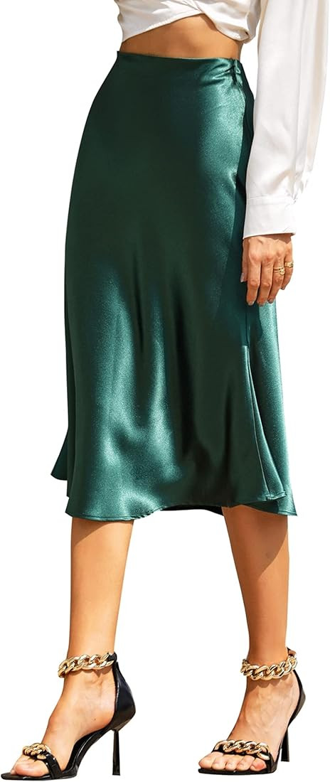 ALCEA ROSEA Womens High Waist Midi Skirt Fishtail Silky Satin Skirt Work Party Pencil Bias Cutting S | Amazon (US)