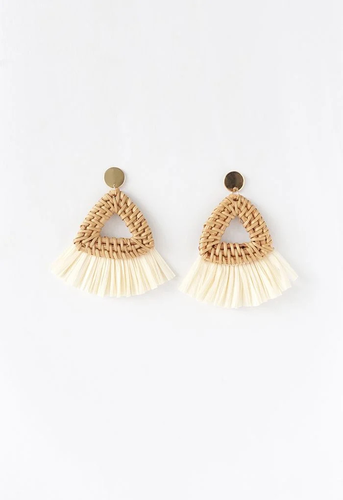 Triangle Rattan Raffia Tassel Earrings | Chicwish