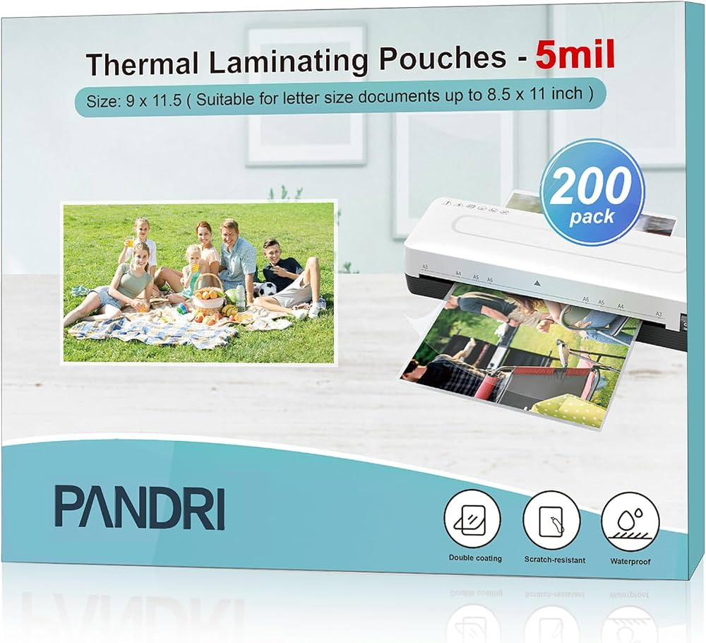 Laminating Sheets, PANDRI 200 Pack Thermal Laminator Pouches Holds 8.5 x 11 Inch, 5 Mil Clear Lam... | Amazon (US)