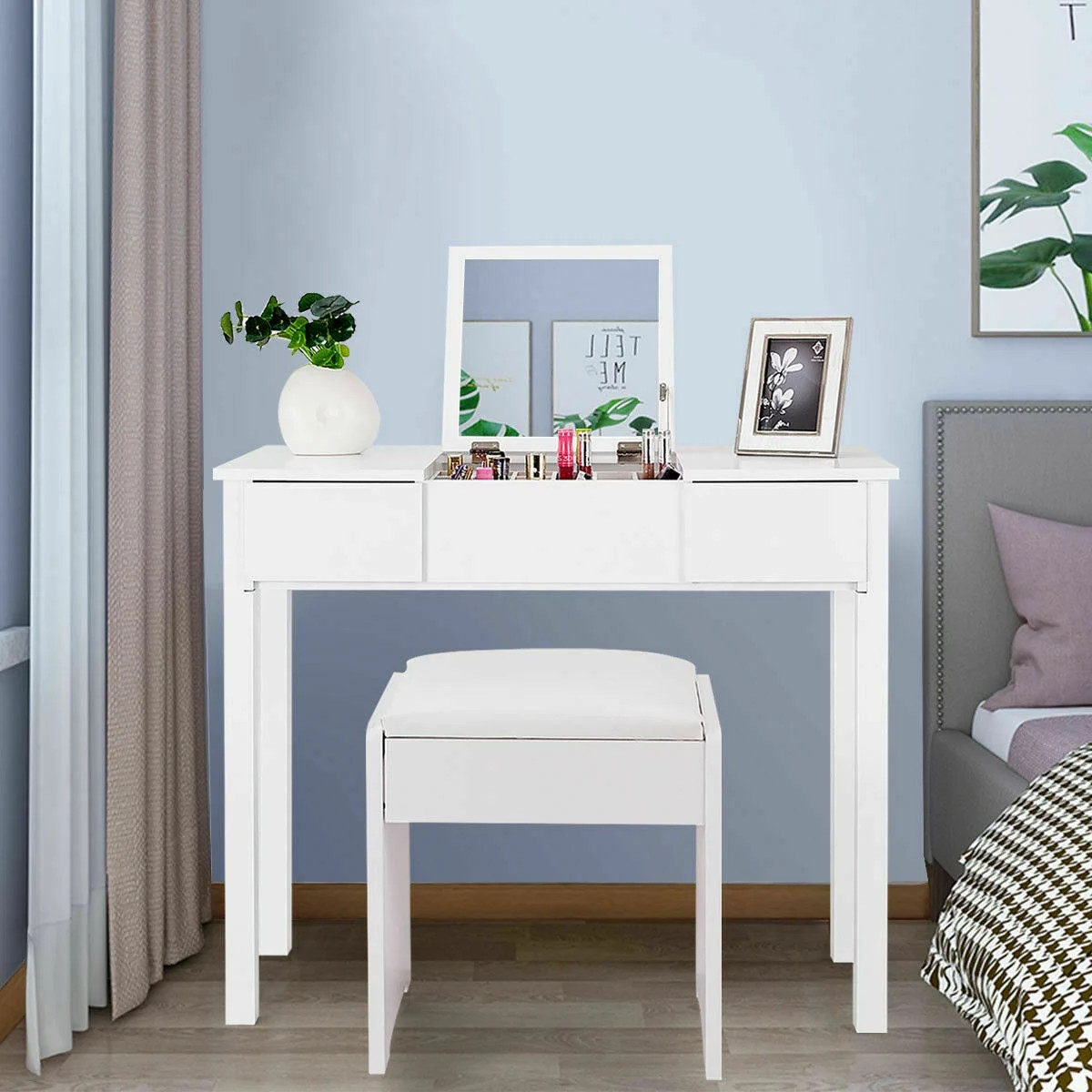 Costway White Vanity Dressing Table Furniture Stool Storage Box | Walmart (US)