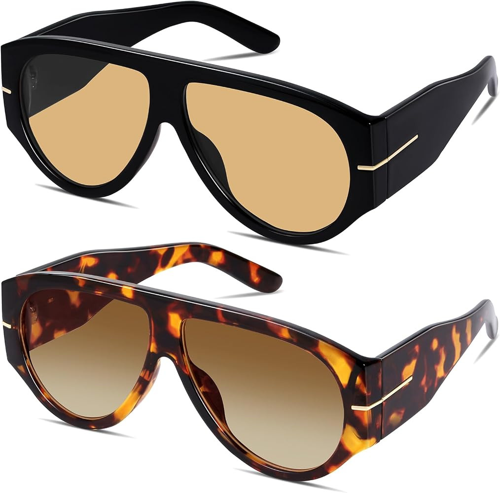 GRFISIA Oversized Aviator Sunglasses for Women Men 70s Retro Shades UV400 | Amazon (US)
