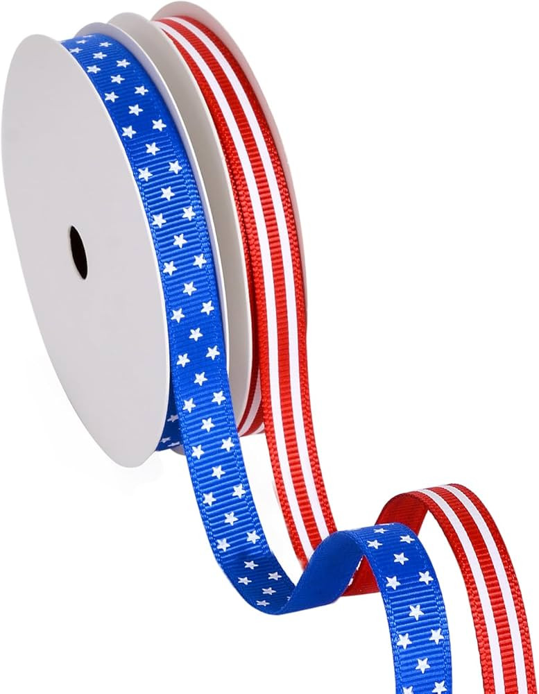 YAMA Patriotic Grosgrain Ribbon 3/8 Inch Total 20Yards, Red White and Blue Star and Striped Ribbo... | Amazon (US)