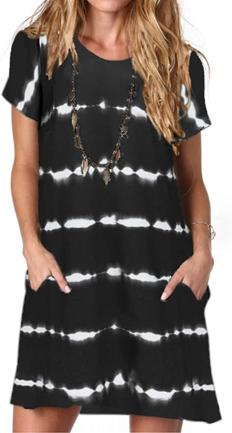 Alaster Women’s Casual Summer T Shirt Dress Loose Short Sleeve Tunic Dress with Pocket for Wome... | Amazon (US)