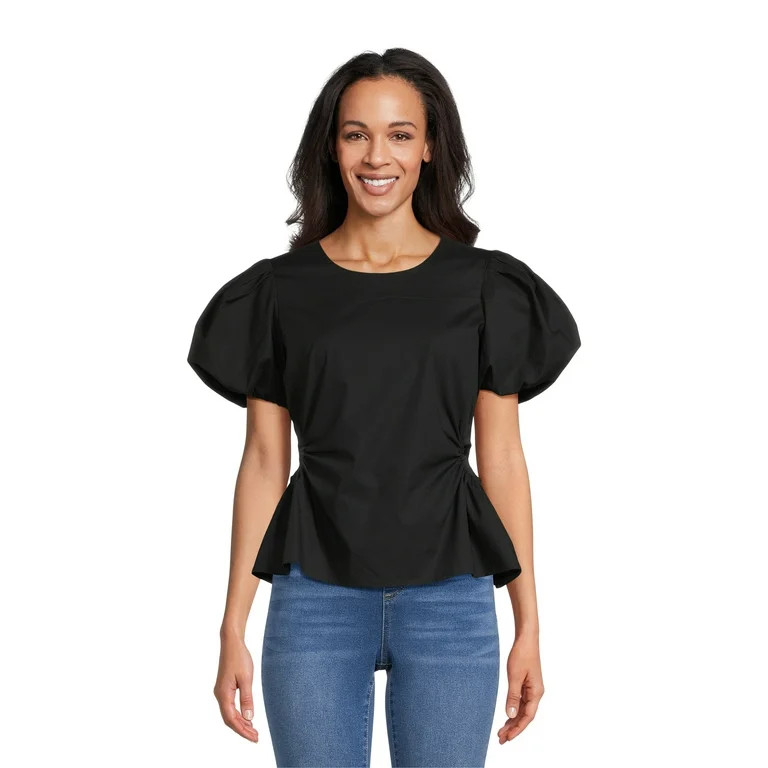 Scoop Women's Poplin Puff Sleeve Top with Cutouts, Sizes XS-XXL | Walmart (US)