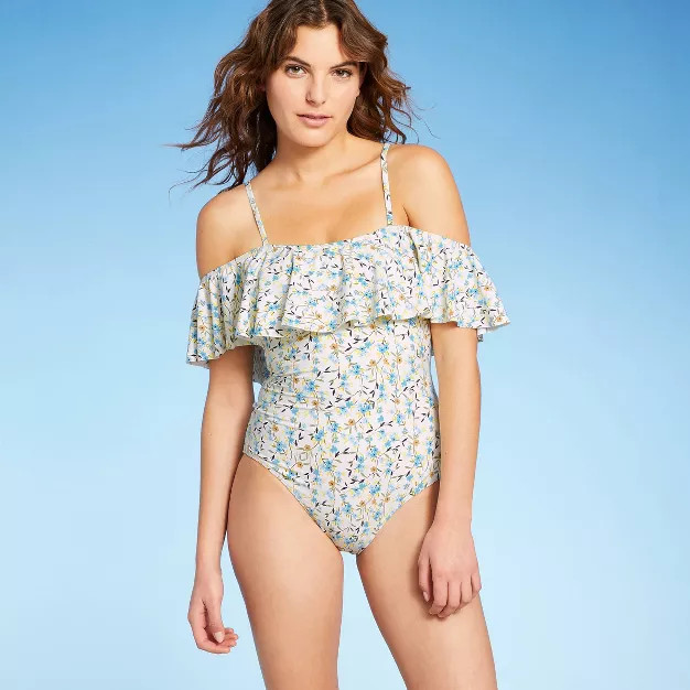 Women's Cold Shoulder Ruffle Maillot One Piece Swimsuit - Sea Angel Multi | Target