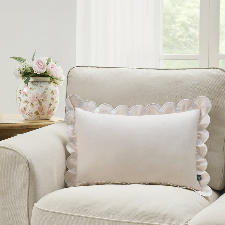 My Texas House 14" x 20" Pink Scallop Embroidered Hearts Cotton Decorative Pillow Cover | Walmart (US)