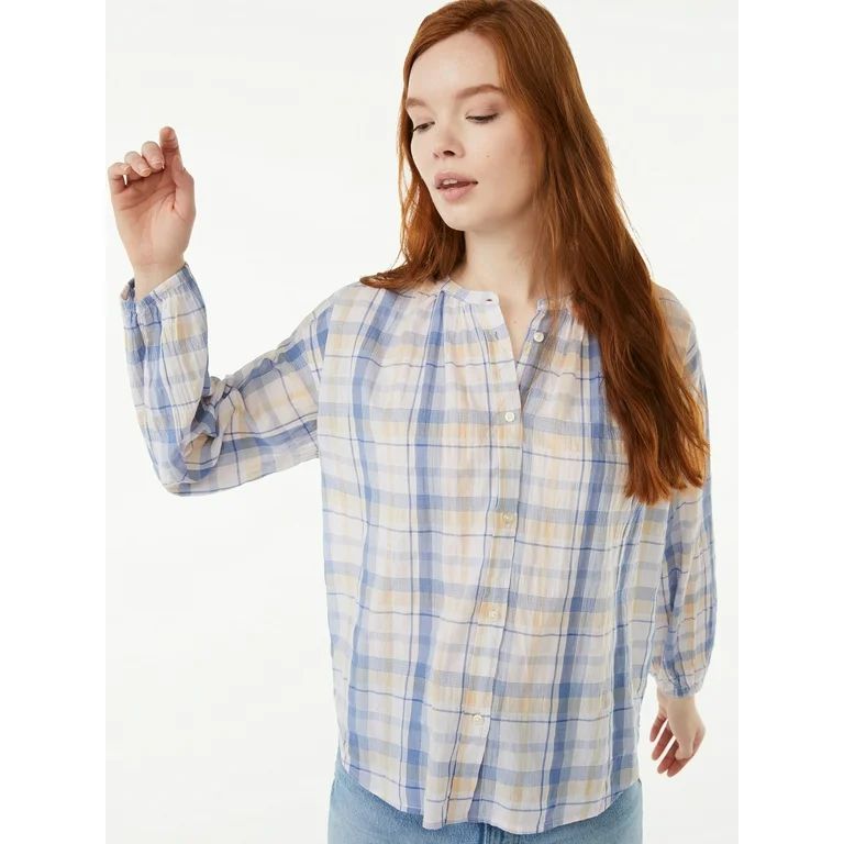 Free Assembly Women's Shirred Button Front Shirt | Walmart (US)