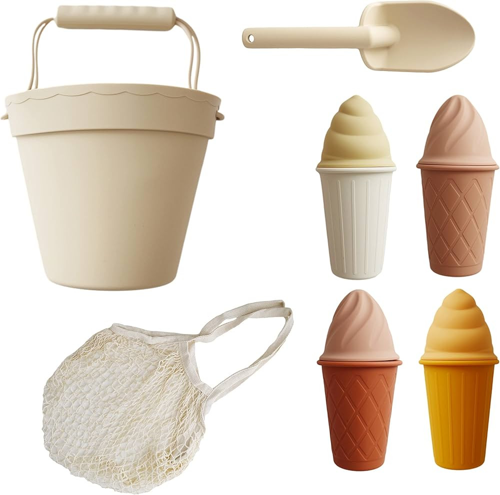 Marlowe & Co Silicone Ice Cream Toy Beach Set, Silicone Bucket, Shovel, 4 Ice Cream Cone Sand Mol... | Amazon (US)