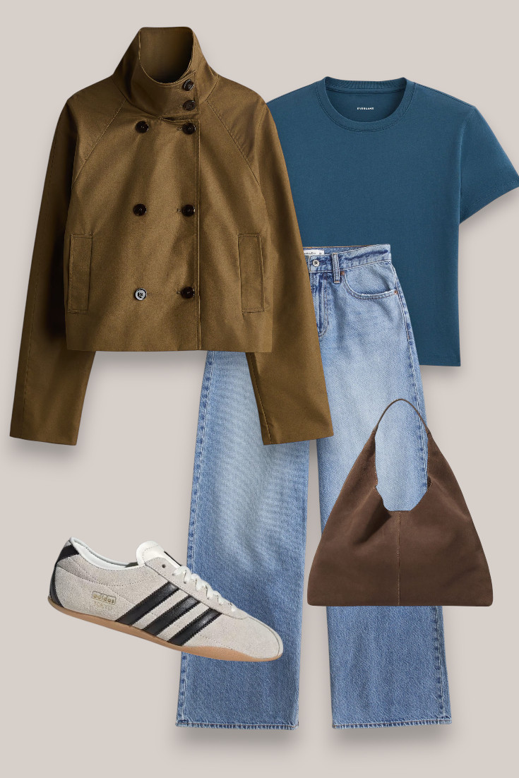 Keeping this one really simple: short trench, straight-leg jeans, a coloured tee and retro trainers. An easy everyday autumn outfit that still feels pulled together. #shorttrenchcoat #casualoutfit #jeansstyle #autumnstyle 

 #LTKautumn #LTKjeans #LTKstyletip