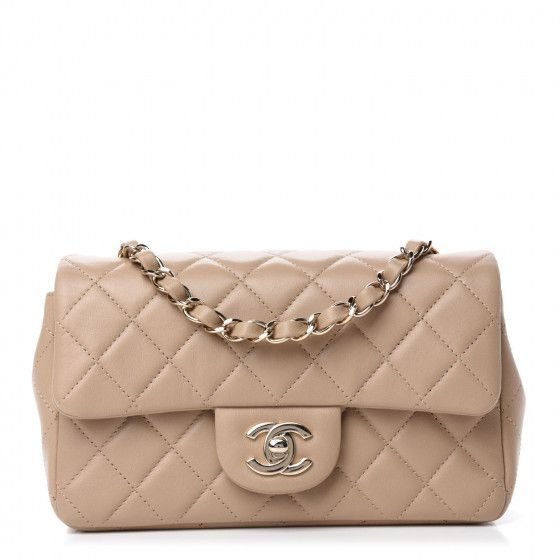 Lambskin Quilted Mini Rectangular Flap Dark Beige | Fashionphile