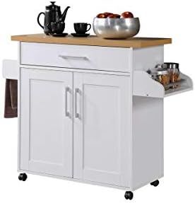 Hodedah Kitchen Island with Spice Rack, Towel Rack & Drawer, White with Beech Top | Amazon (US)