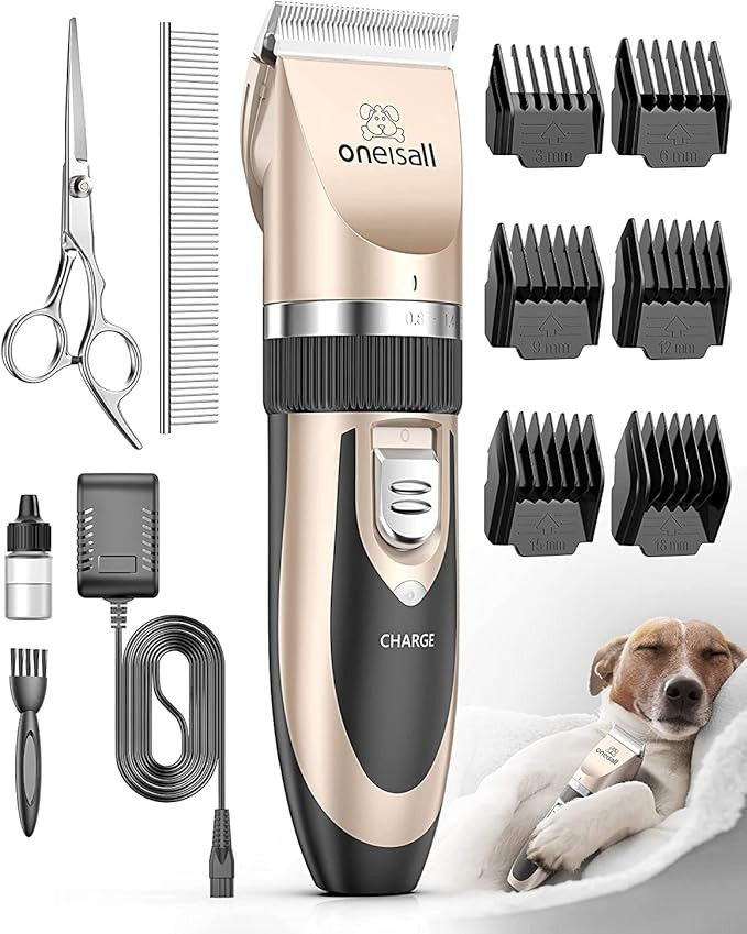 oneisall Dog Clipper Low Noise, Dog Grooming Kit with Rechargeable, Pet Shaver Cordless Electric ... | Amazon (US)