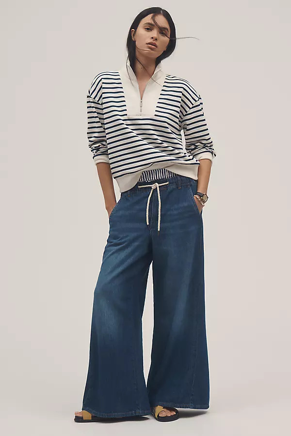The Adi Mid-Rise Frayed Relaxed Flare Jeans by Pilcro: Pull-On Edition | Anthropologie (US)