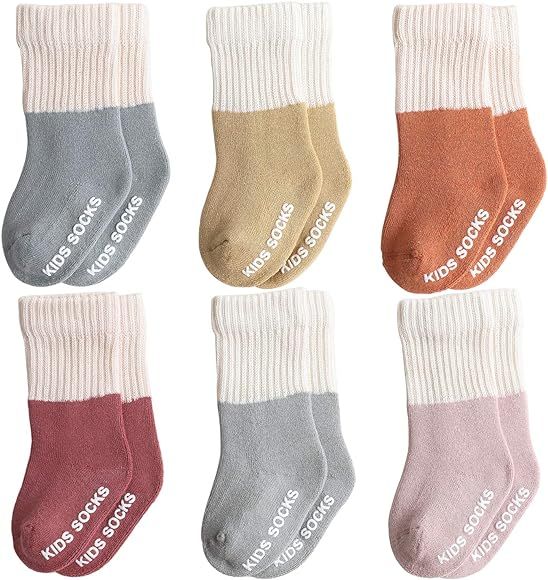 Belsmi 6 Pack Baby Socks Aniti Slip Knee High Stocking Thick Warm Winter Sock | Amazon (US)