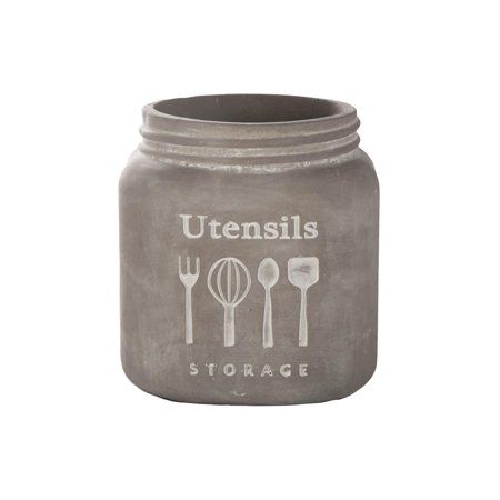 Urban Cement Round Mason Jar Utensils Holder with Ring Banded Lip and Engraved Design Shiny Finish G | Walmart (US)