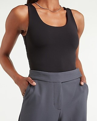 Express Women's Body Contour High Compression Scoop Neck Bodysuit in Black Medium | Express