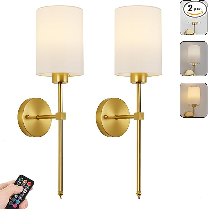 Battery Operated Wall Sconces Set of Two, with Remote Control, Dimmable, Warm White/Natural White... | Amazon (US)