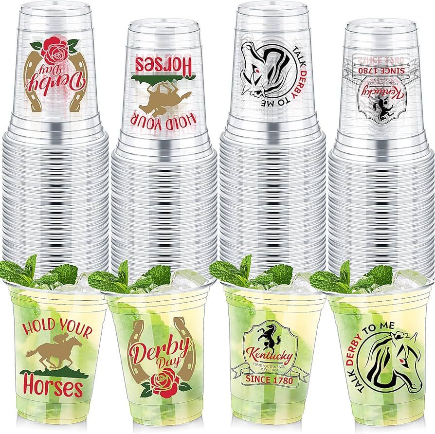 48 Pcs Derby Plastic Cups Bulk 12 oz Derby Day Plastic Tumblers Clear Cups Disposable Plastic Cup... | Amazon (US)