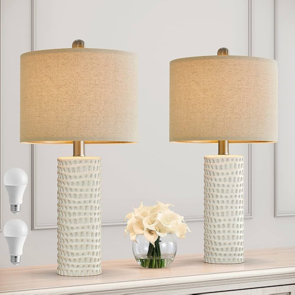 PORTRES 24’’ Farmhouse Ceramic Table Lamp Set of 2 for Bedroom Living Room White Desk Decor ... | Amazon (US)