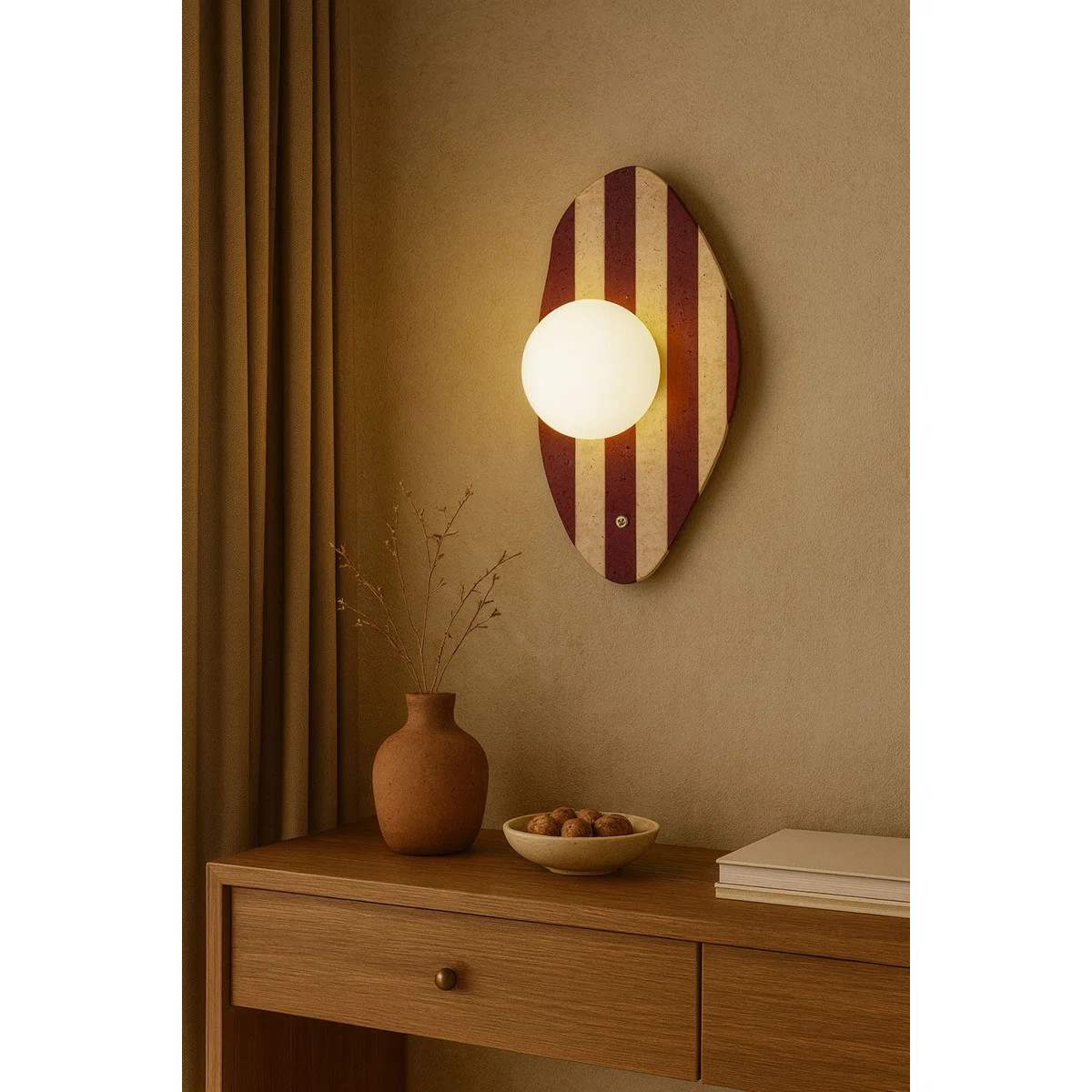 Elegant Wall Lamp with Travertine Body, Beige & White/Red Finish, 16.5 x 3.9 inches | Glass Cap ... | Wayfair North America