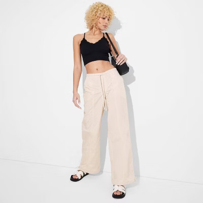 Women's Mid-Rise Wide Leg Parachute Pants - Wild Fable™ Light Beige XS | Target
