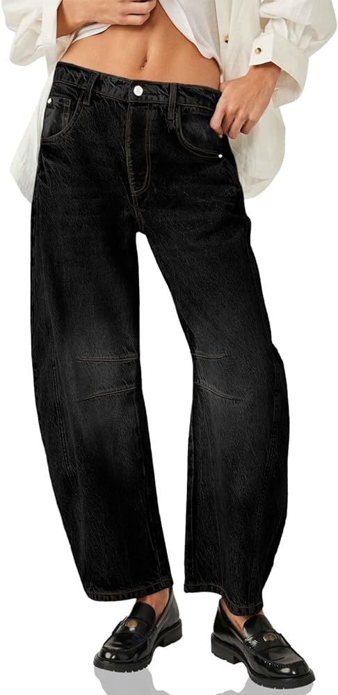 PLNOTME Women's Baggy Boyfriend Jeans Vintage Wide Leg Mid Rise Barrel Denim Ankle Pants at Amazo... | Amazon (US)