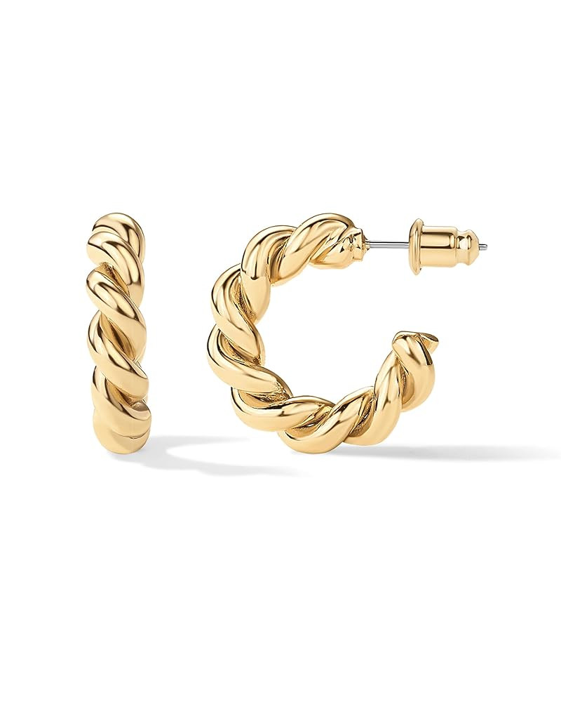 PAVOI 14K Gold Plated Twisted Rope Round Hoop Earrings in Rose, White and Yellow Gold | Amazon (US)