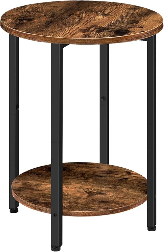 HOOBRO Round Side Table, Sofa Couch Table with Storage Shelf, 2-Tier Industrial End Table, Stable... | Amazon (US)