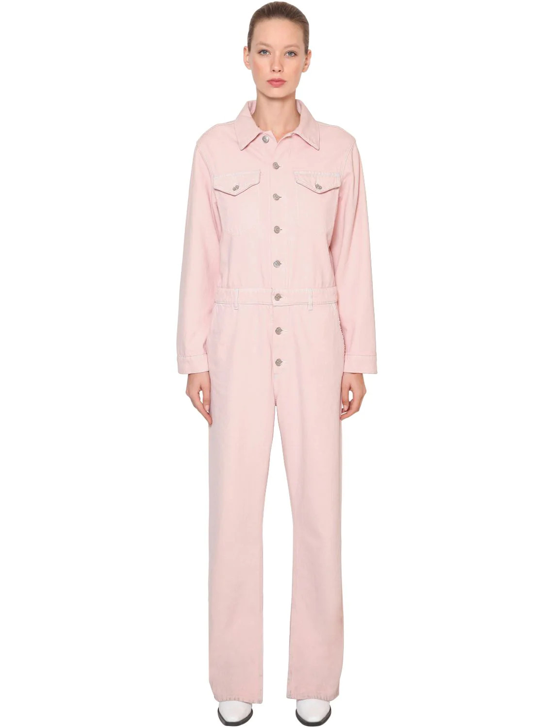 denim jumpsuit pink