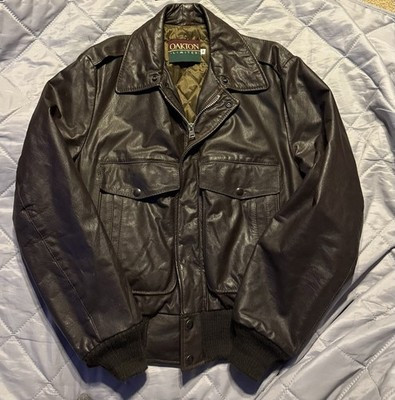 Vintage Oakton Limited Brown Leather Bomber Pilot Jacket Size S | eBay US