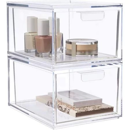 Borke Stackable Cosmetic Organizer Drawers 4-1/2 Tall | set of 2 Clear | Walmart (US)