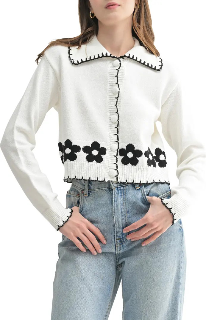 Flower Detail Cotton Blend Cardigan | Nordstrom