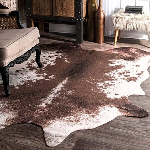 nuLOOM Halina Rawhide Shaped Area Rug, 3' 10" x 5', Brown | Amazon (US)