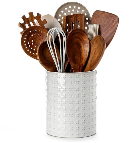 Nucookery 6.4'' Utensil Holder - Ceramic Utensil Holder for Kitchen Counter, Large Capacity Countertop Storage, Farmhouse Style Utensil Crock Organizer for Spoons, Spatulas & Cooking Tools | Amazon (US)