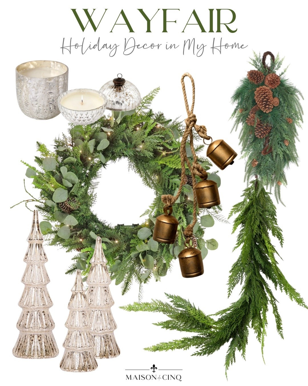 I found such great new holiday pieces at @Wayfair! A gorgeous new wreath (love the eucalyptus!), my favorite brass bells, the yummiest candle in a gorgeous vessel, pretty mercury glass trees, and realistic garland I’m loving!

#ad #wayfairpartner #wayfair 
Holiday decor, Christmas decor 

#LTKHoliday #LTKHome