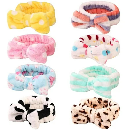 8 Pack Spa Headband, Coral Fleece Makeup Headband Cosmetic Headband for Washing Face, Bow Headbands  | Walmart (US)