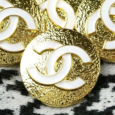 Chanel Button STAMPED 2pc CC White & Gold 23mm Vintage Style 2 Buttons AUTH!!  | eBay | eBay US
