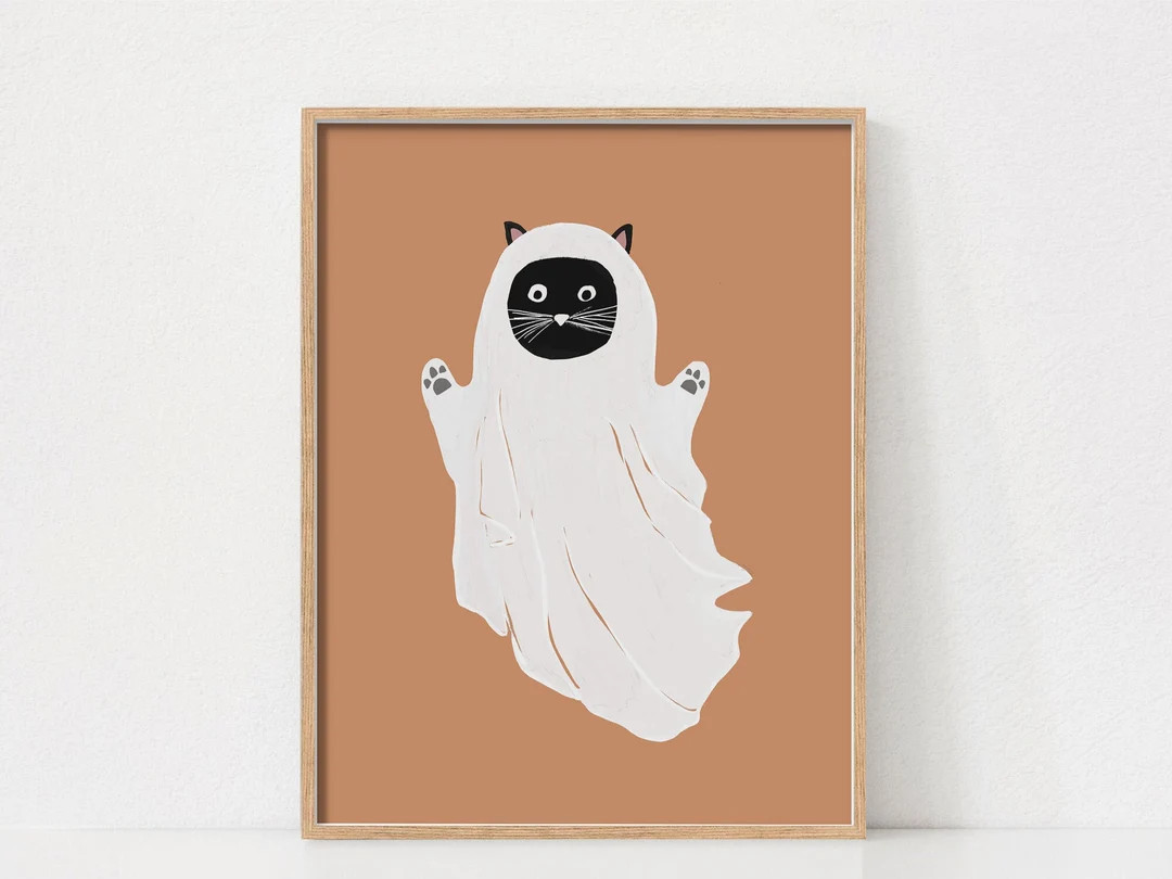 Halloween Art Print, Halloween Cat Print, Peekaboo Cat Wall Art, Halloween Poster, Halloween Prin... | Etsy (US)