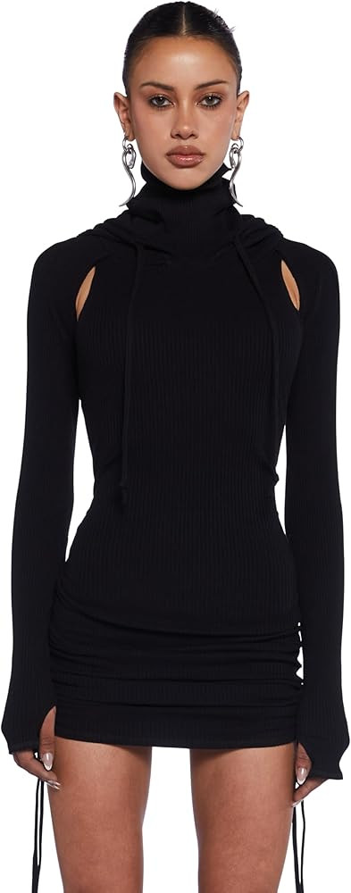 Dolls Kill Compression Ruched Mini Dress by Darker WAVS – Stretchy Hooded Mini Dress with Racer... | Amazon (US)