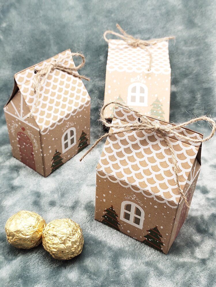 10pcs Christmas House Shaped Packaging Box | SHEIN