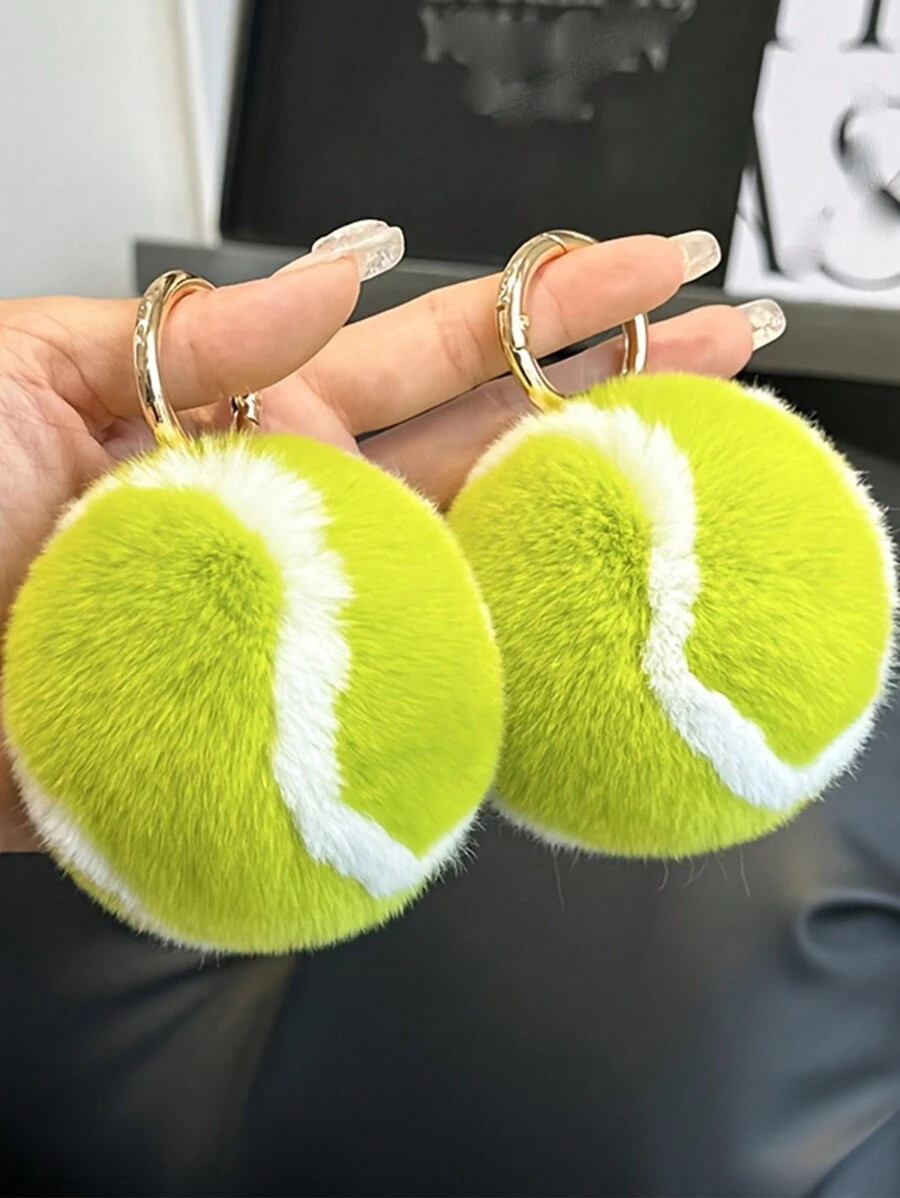 9cm/3.6inch Cute Tennis Fluffy Bunny Rabbit Fur Tennis Car Keychain Pendant, Plush Ball School Ba... | SHEIN