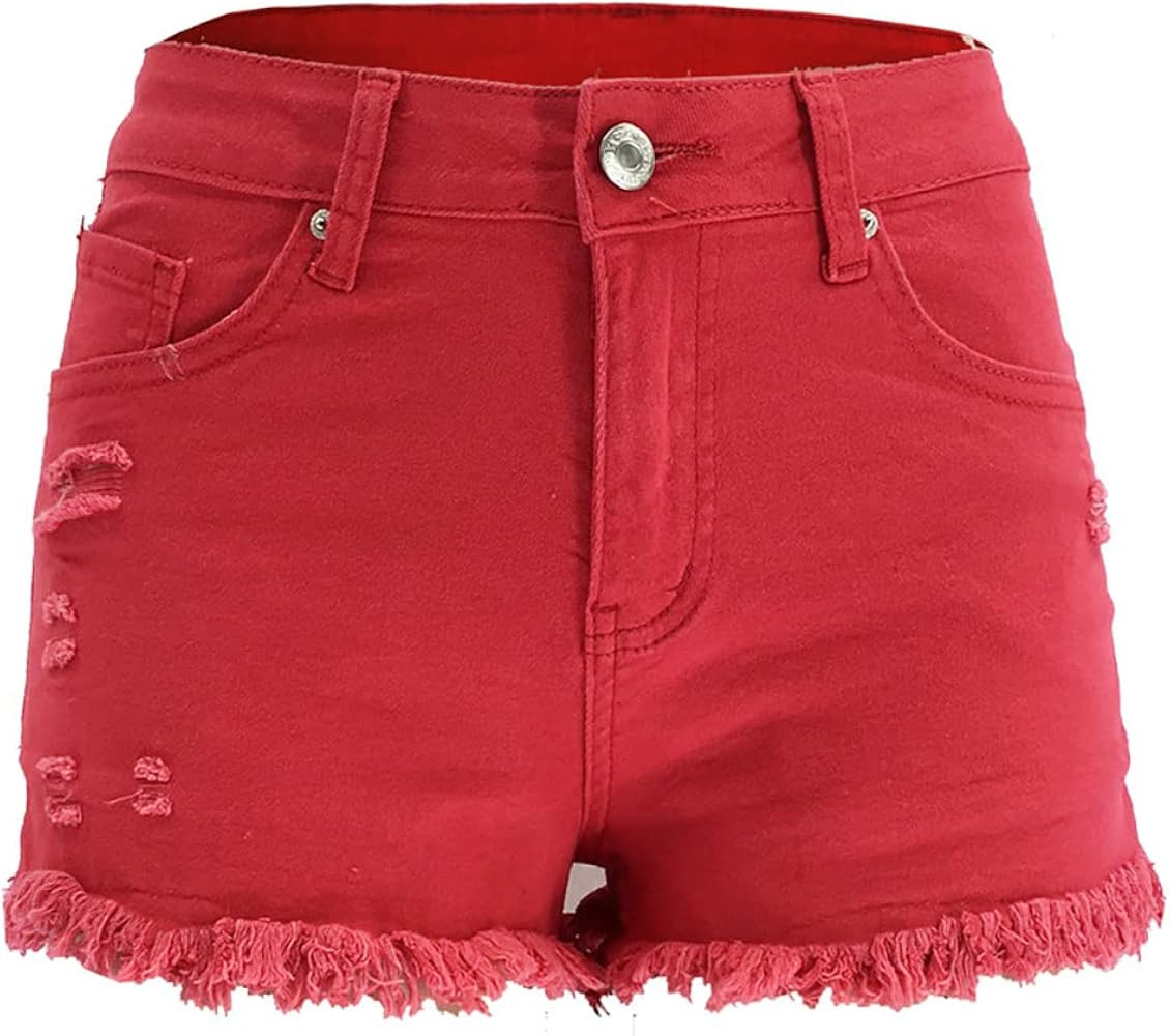 Womens Jean Shorts High Waist Stretch Hot Shorts Fringe Wash Jean Shorts Summer Cute Denim Shorts | Amazon (US)
