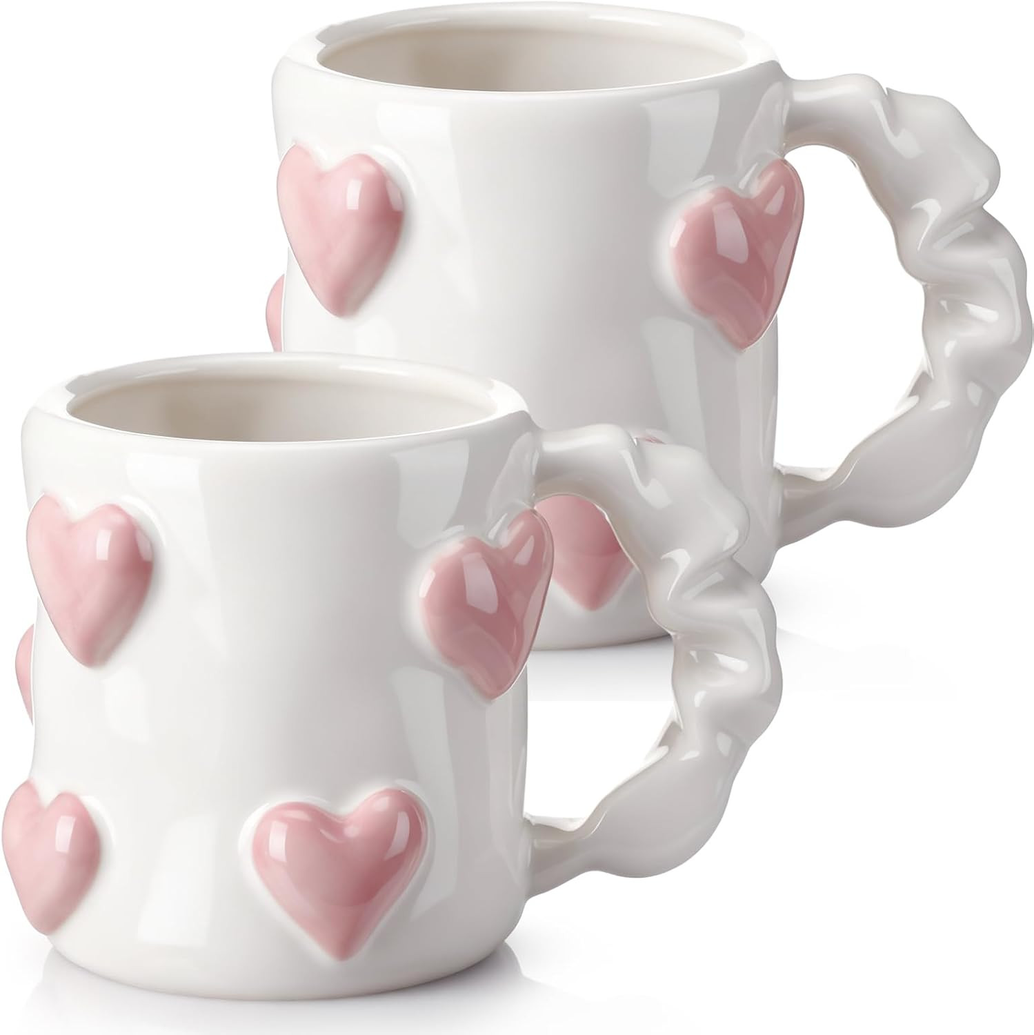 Vesici 2 Pcs 17oz Valentines 3D Heart Coffee Mugs Pink Heart Ceramic Cups with Handle Valentines ... | Amazon (US)